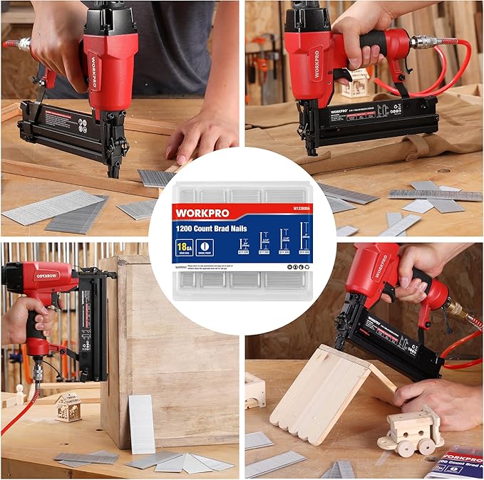 WORKPRO 1200 Count 18 Gauge Brad Nails, (2＂,1-1/2＂,1-1/4＂,3/4＂), Universal Brad Nail Gun Nails for Pneumatic & Electric Brad Nailers