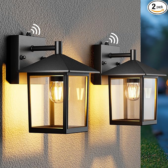 zemty Dusk to Dawn Outdoor Lighting Fixtures Wall Mount, Matte Black Outdoor Porch Lights with E26 Socket, Waterproof Exterior Wall Sconce for House, Doorway, Garage 2Pack (Bulb Not Include)