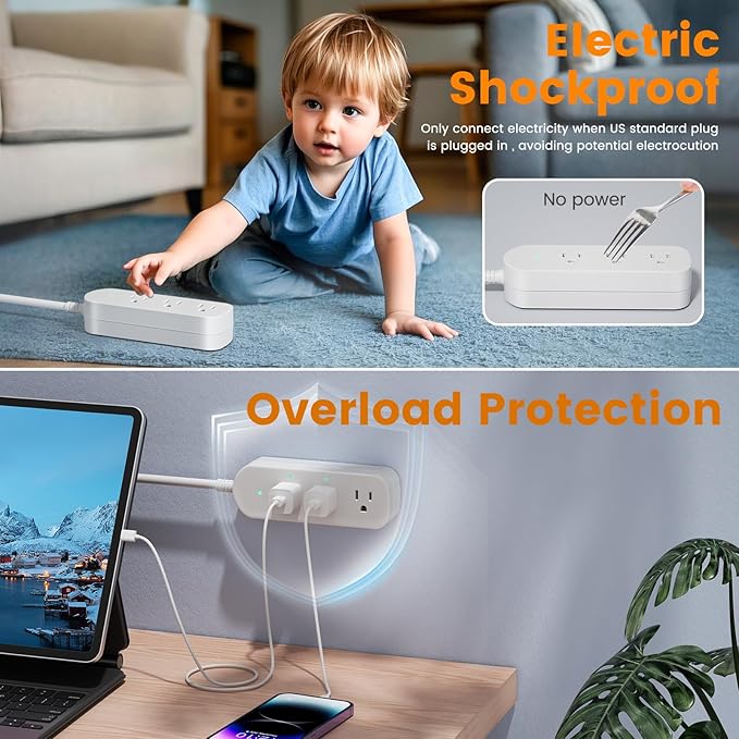 Short Extension Cord, 3 Outlets 3ft Extension Cord, 1875W Weatherproof Small Surge Protector, Mountable Small Extension Cord for Home, Outdoor, Travel.