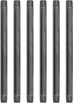 PIPE DÉCOR 1/2” x 12” Malleable Cast Iron Pipe Nipple, Pre Cut Connectors, Industrial Steel Grey Fits Standard Half Inch Black Threaded Pipes Nipples and Fittings, Build Vintage DIY Furniture, 6 Pack