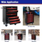 7 Drawers Rolling Tool Box on Wheels, Multifunctional Tool Chest Cabinet with Lock, Drawers Rolling Tool Cart Trolley Organizer Tool Storage Case for Warehouse,Garage,Workshop (Black&Red)