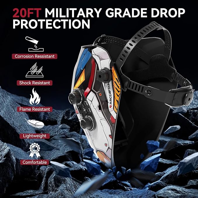 ARCCAPTAIN Auto Darkening Welding Helmet, 3.94"X3.66" Large Viewing Screen True Color Welding Hood with 4 Arc Sensor Solar Powered, Wide Shade 4-5/5-9/9-13 Welding Mask (Mobile Fighter)