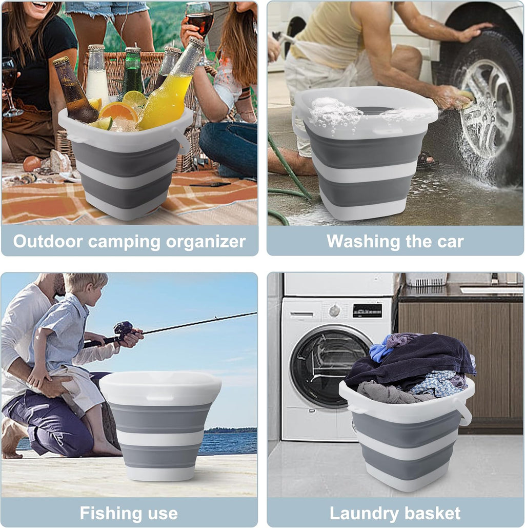 Small Collapsible Bucket, 1.4Gal/5L BPA-Free - Foldable Water Pail for Car Washing, Camping, Beach - Portable Lightweight Storage for Outdoor, RV, Travel (Grey)