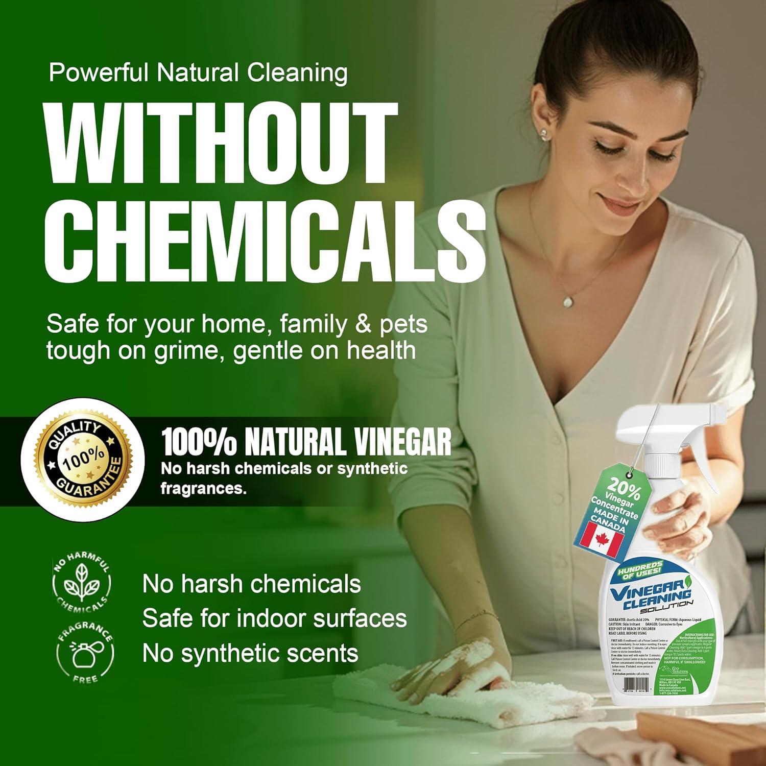 Eco Solutions Vinegar Cleaning Solution - multipurpose cleaning vinegar for home, outdoors & automotive, 20% vinegar concentrate (5.3 Gallon (20 Litre))