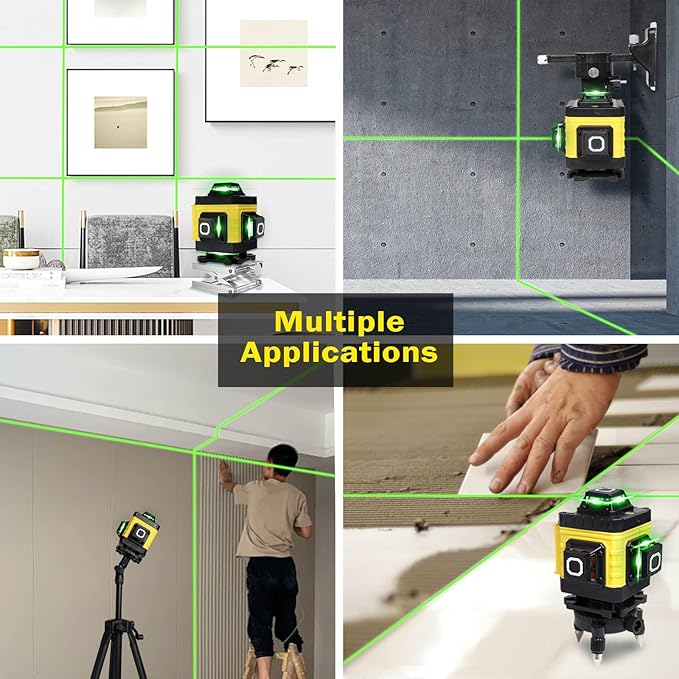 Laser Level, 4 x 360° Self Leveling Green Laser Level with Tripod, 16 Lines 4D for Construction, Picture Hanging, Floor Tile, Renovation, Includes Remote Control & Premium Carry Bag