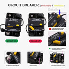 E9 70 Amp Circuit Breakers with Manual Reset | Surface Mount | UL Certified | 12V - 72V DC 70A Switchable