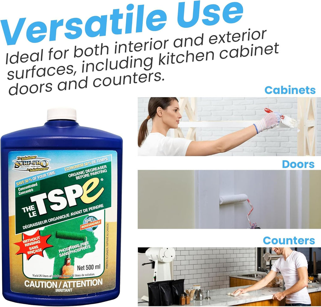 SURF PRO TSP e Organic Degreaser – Phosphate-Free, 500ml Concentrate Makes 6.6 Gal (25L) Solution – Biodegradable Cleaner for Walls, Trim, Siding – No Rinse, Paint Prep