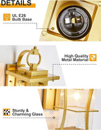 Gold Dusk to Dawn Outdoor Wall Lantern Exterior Light Fixtures Wall Mount Porch Light with Photocell Sensor Waterproof Outside Sconce for House, Patio, Garage,Seeded Glass Outside Wall Lamps