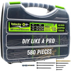 Velocity Exterior Wood Screws Site Case - Wood Screws Assortment Kit in 7 Sizes, Stick Tight Technology, Includes 4 Hexstix Drive Bits and Storage Organizer (580 Pieces)