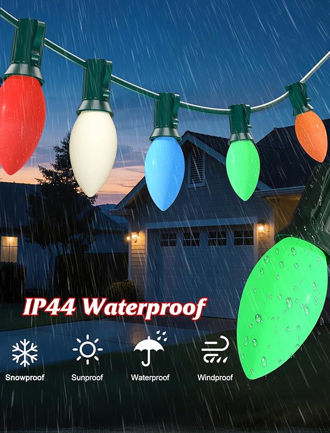 SUNSGNE C9 LED Christmas Multicolor Replacement Light Bulbs, 25 Pack Vintage Shatterproof Colored Christmas Light Bulbs, E17 Intermediate Base