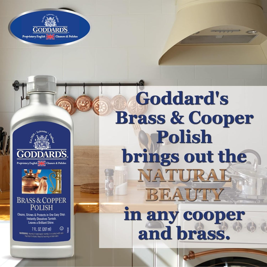 Goddard's Copper & Brass Polish, Copper Cleaner & Brass Cleaner for Long-Lasting Shine, Metal Polish for Pewter, Chrome & More, Metal Polishing Compound (7oz)