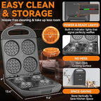Baker's Friend Multi Stuffed Waffle Maker Thick, 4-Slice with 1.2'' Thick & 4'' Dia, Belgian Mini Waffle Maker Flip, Nonstick Breakfast Sandwich Maker, Stuffed Waffle Iron, Graphite
