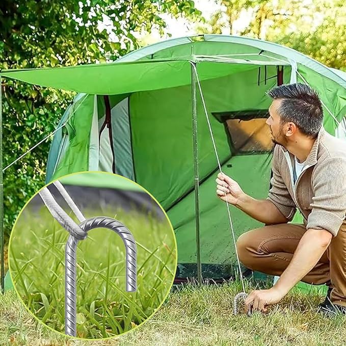 AAGUT 16 Inch Rebar Tent Stakes Heavy Duty 3/8" J Hook Ground Anchors Galvanized Steel Metal Garden Stake Yard Landscape Spikes 8 Pack for Chain Link Fence, Canopy