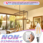 Candelabra Light Bulbs, 6W Equivalent to 60 watt, E12 LED Bulb Non-Dimmable 2700K Soft White, LED Chandelier Bulb, B10 Candle Bulbs, 90+CRI, 600LM, Cear Glass, 6 Pack
