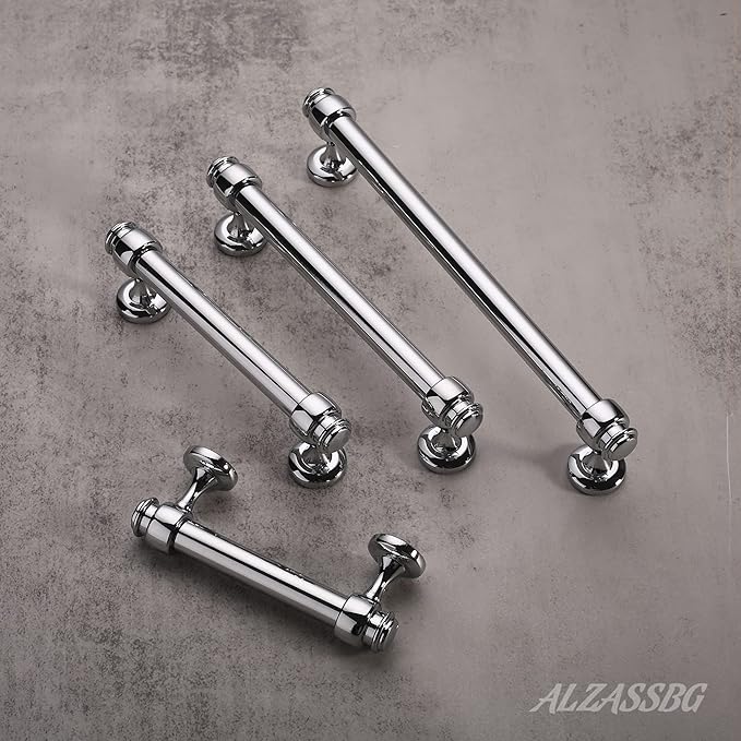 Alzassbg 10 Pack Polished Chrome Cabinet Pulls, 3 Inch(76mm) Hole Centers Cabinet Handles Kitchen Hardware Straight Bar for Cabinets and Drawer AL3082CP