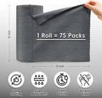 Microfiber Cleaning Cloths Roll, 75 Pack Tear Away Microfiber Towels Roll, 12" x 12" Lint Free Rags, Reusable Cleaning Cloths, Washable, Scratch Free,Ultra Absorbent Dish Rags(Dark Grey)