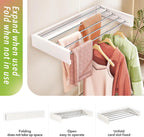 Wall Mounted Clothes Drying Rack 32 inches,Foldbale Laundry Drying Rack Wall Mount,Drying Rack Clothing Space Saver,Retractable,Collapsible,Folding Laundry Rack,White
