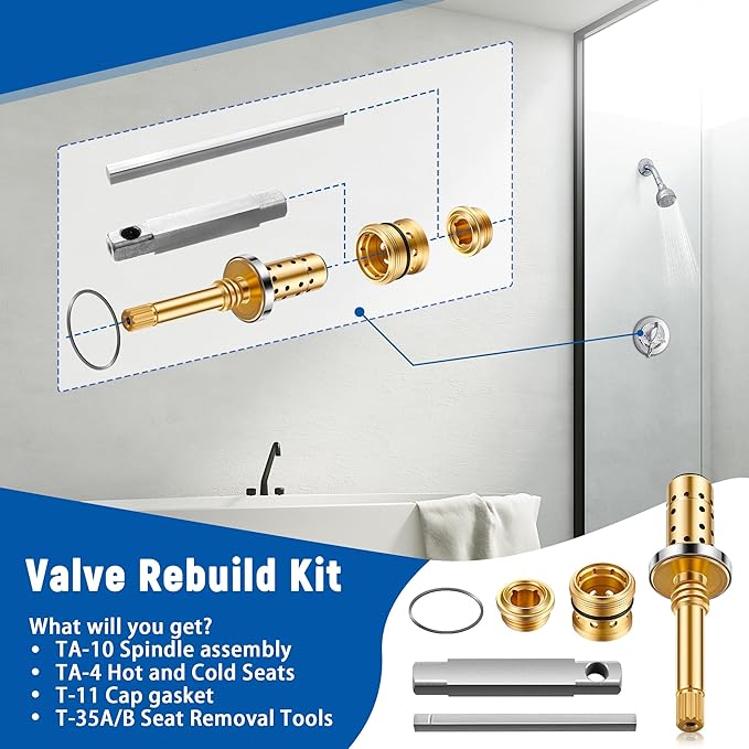 Enhon Valve Rebuild Kit Replacement for REB-VALVE, Compatible with Symmons Temptrol Valve, TA-10 Spindle Assembly, TA-4 Hot and Cold Seats, T-11 Cap Gasket, T-35A/B Seat Removal Tools (1 Pack)