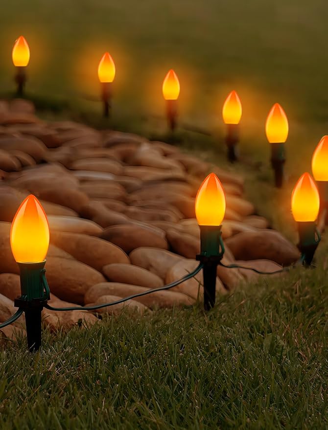 25 Pack Halloween LED Light Bulb,C9 Plastic Orange LED Bulbs for Halloween Decoration Light,C9/E17 Candelabra Base 0.6 Watt Great for Outdoor Indoor Night Lights Holiday Halloween Christmas Decor