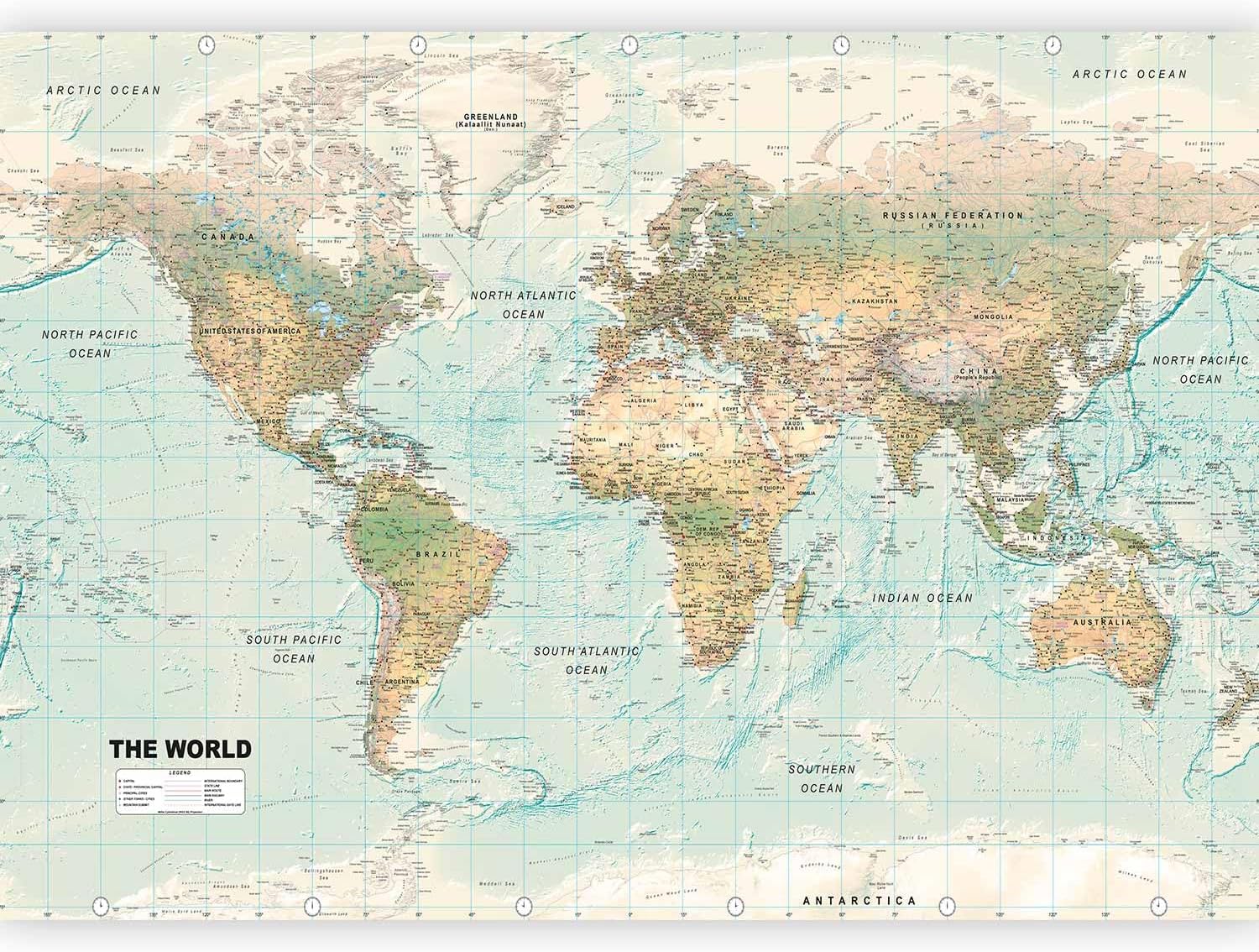 artgeist Premium Wall Mural World Map 157x110 in - XXL Non-Woven Wallpaper Fleece Wall Decor Photo Print Picture Image Design Home Map of The World k-A-0091-a-d