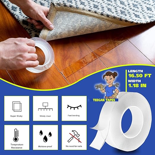 Gaffer Power Space Tape | Ultra Strong Double-Sided Nano Adhesive | Heavy-Duty, Removable & Clear for Walls, Crafts, Carpets & More | 16 Ft