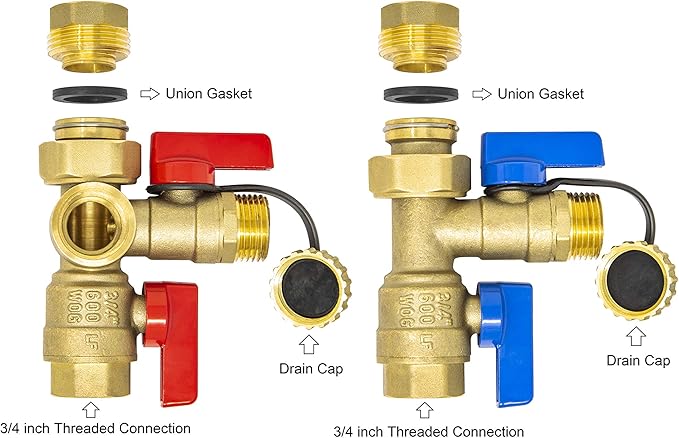 3/4 inch IPS Isolator Tankless Water Heater Service Valve Kit – 3/4'' FNPT X FNPT Thread Brass Isolation Set with Pressure Relief Valve | Pipe Fittings, Supplies & Spare Parts