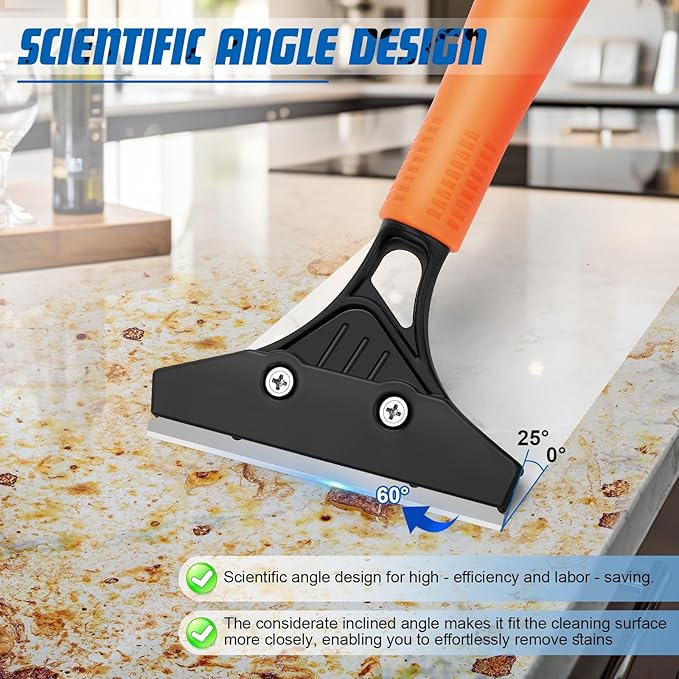 Razor Blade Floor Scraper with Long Handle, 4 Inch Floor Scraper Tools Heavy Duty with 10PCS Extra Metal Blades,Paint Scrapers for Cleaning Wall Glass Floor Paint Gum Stains Stickers Linoleum