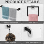 Gisafai 15 Pcs Bathroom Hardware Accessories Set 23.6 Inch Bath Towel Bar Kit Stainless Steel Bathroom Hardware Set Towel Racks Ring Hooks Paper Holder for Wall Mounted (Black Silver)