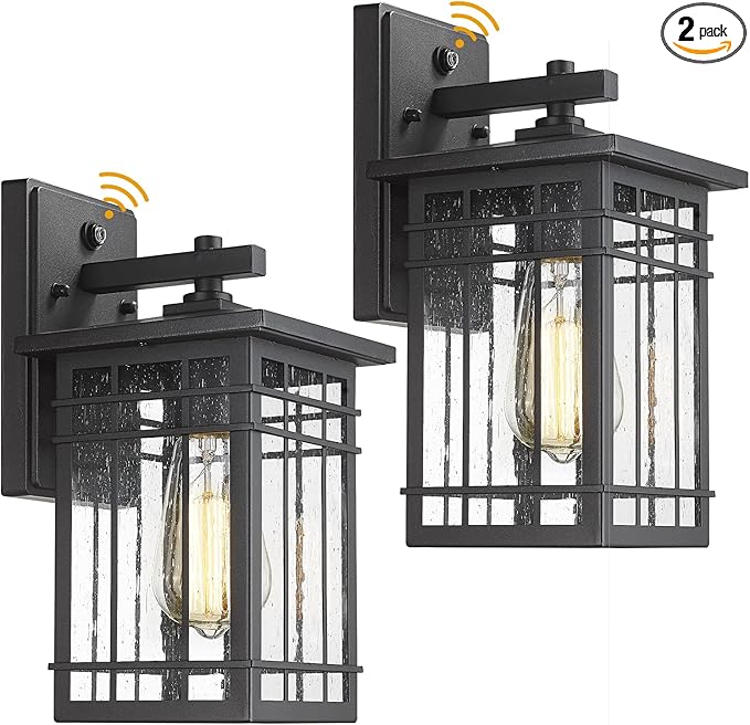 Dusk to Dawn Exterior Wall Lights, Outdoor Wall Lanterns Sensor Light Fixtures Wall Mount Waterproof Wall Sconce Anti-Rust Porch Light with Seeded Glass for Corridor, Garage, 2 Pack