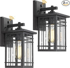 Dusk to Dawn Exterior Wall Lights, Outdoor Wall Lanterns Sensor Light Fixtures Wall Mount Waterproof Wall Sconce Anti-Rust Porch Light with Seeded Glass for Corridor, Garage, 2 Pack