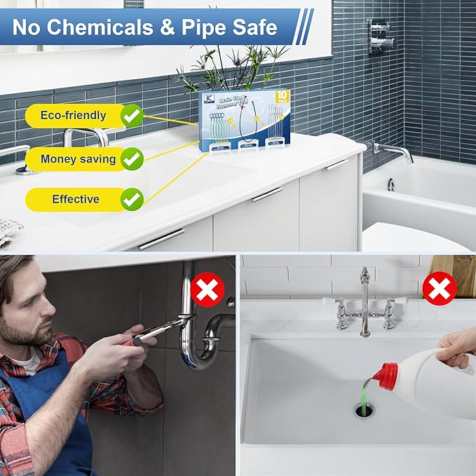 Drain Snake Clog Remover Tool: 5 × 30 Inch Sink Snake + 1 × 35.5 Inch Drain Cleaner Tool + 4 × 59 Inch Tube Drain Brush for Shower, Toilet, Bathroom Sink & Tub (10 Pack)