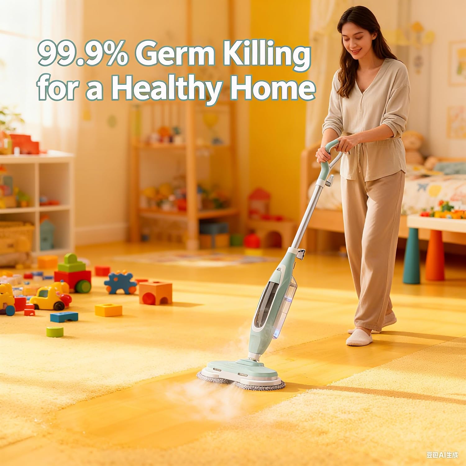 Steam & Scrub Steam Mop, All-in-One Scrubbing and Sanitizing Hard Floor Cleaner, LED Headlights, 4 Dirt Grip Soft Scrub Pads Included, L Water Tank, Swivel Steering, Light green