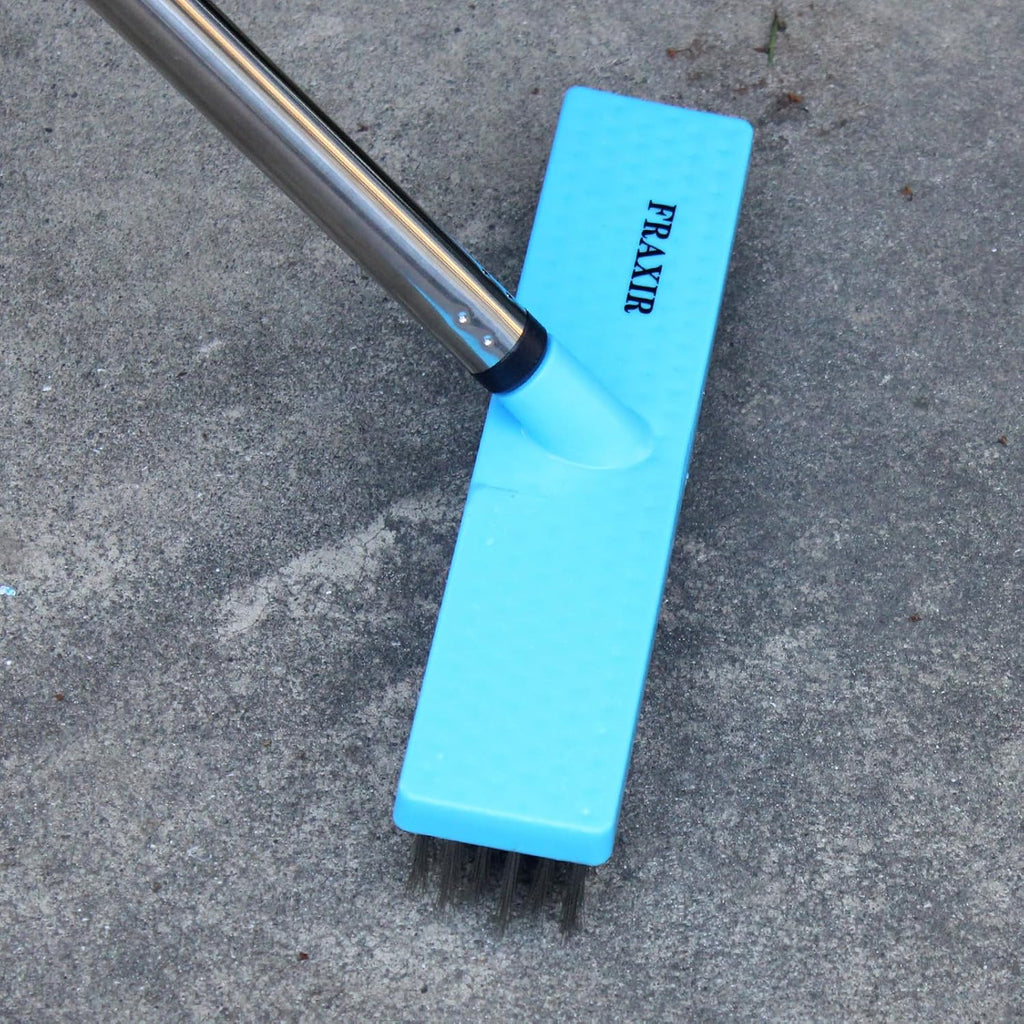 Stainless Steel Wire Broom Deck Scrubber Brush with 55” Adjustable Length Sturdy Long Handle, Stainless Steel Outdoor Broom for Cleaning Moss Concrete Floors Grout Gardens Patios