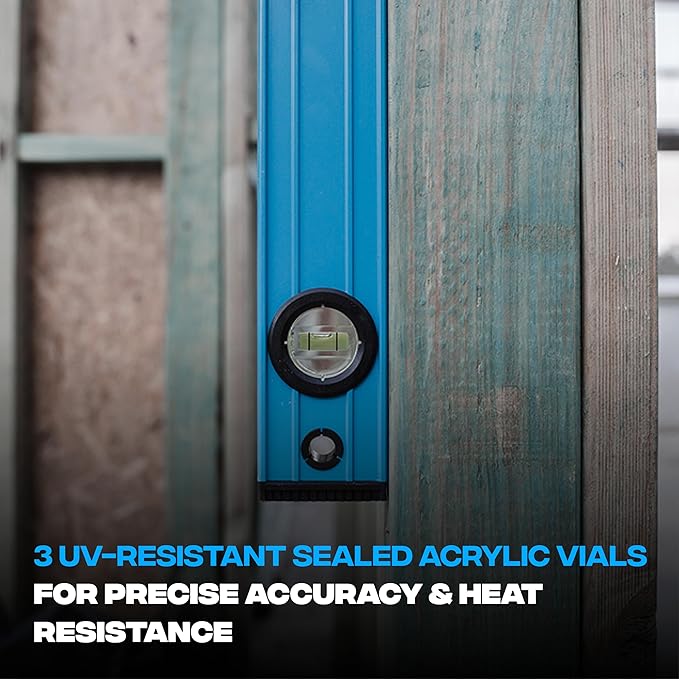 OX Tools OX-P503412 48-inch TUFF Level with Shock Resistant End Caps – Single Solid Piece Box Level Body to Keep Mud Out & Reinforced Vials 4 foot level Contractor Grade Aluminum Box Level