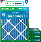 Filterbuy 20x24x2 Air Filter MERV 13 (MPR 1900) Health Defense Replacement (4-Pack), Electrostatic Pleated HVAC AC Furnace Filters, Made in USA (Actual Size: 19.38 x 23.38 x 1.75)