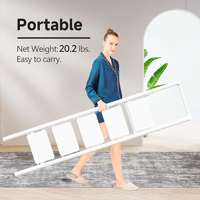 GameGem 5 Step Ladder for 10 Feet High Ceiling, Folding Step Stool Stepladders with Anti-Slip and Wide Pedal for Home and Kitchen Use Space Saving (White)