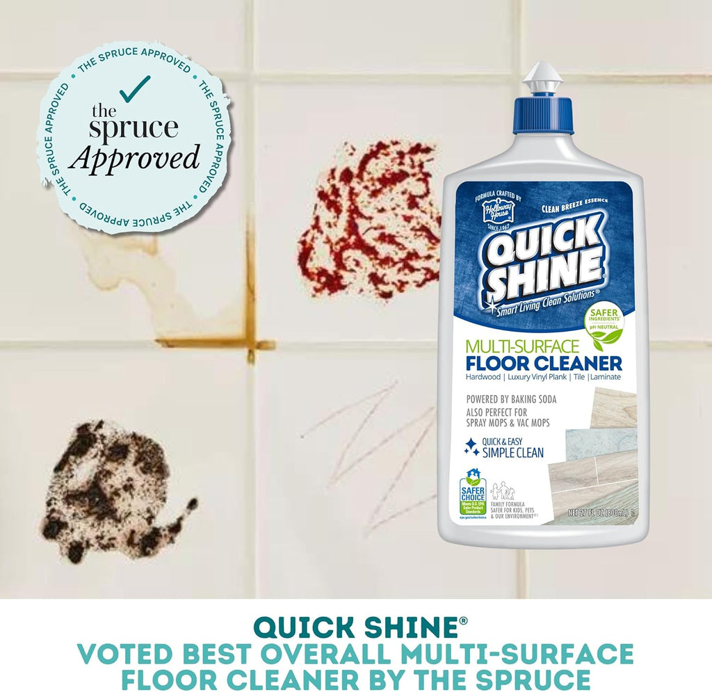 Quick Shine Multi Surface Floor Cleaner 27oz, 2Pk | Ready to Use-Streak Free- No Rinse | Use on Hardwood, Laminate, Luxury Vinyl Plank & Stone | Use in Spray Mops & Vac Mops | Safer Choice Cleaner