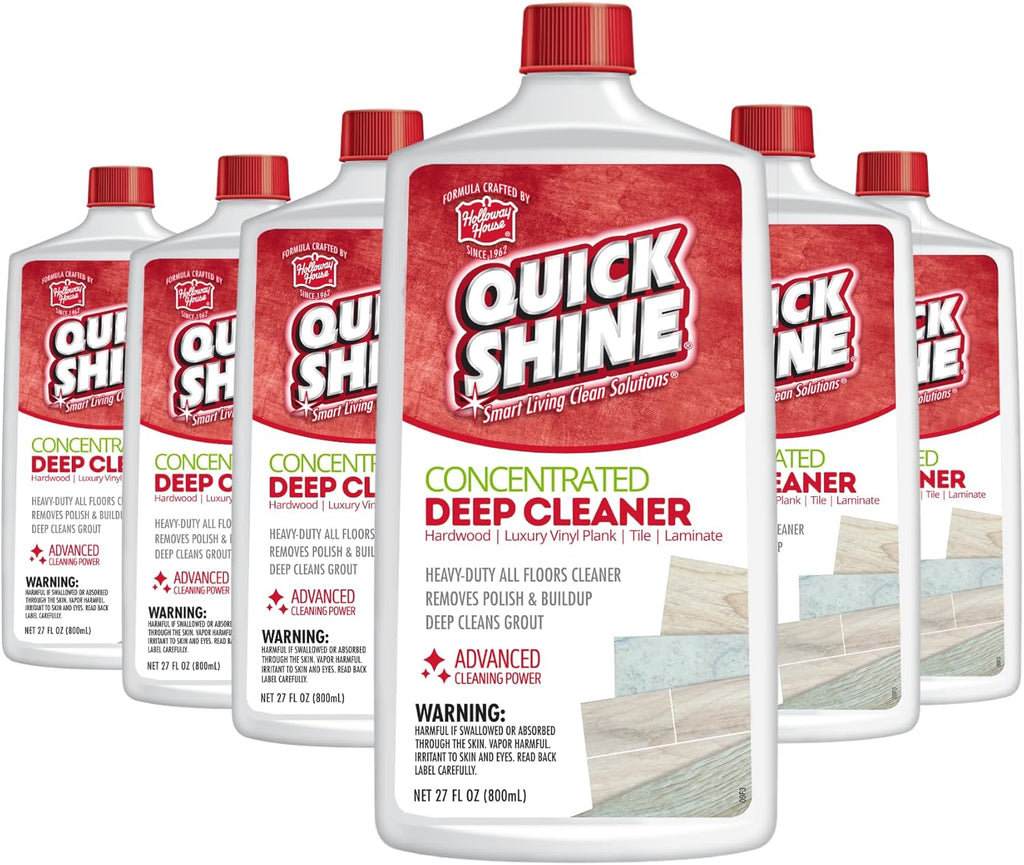 Quick Shine Multi Surface Deep Floor Cleaner and Wax Remover 27oz, 6Pk | Removes Wax Build-Up, Revitalizes Floors & Cleans Grout | Use on Hardwood, Laminate, LVT, Tile and Stone | Pro-Level Cleaning