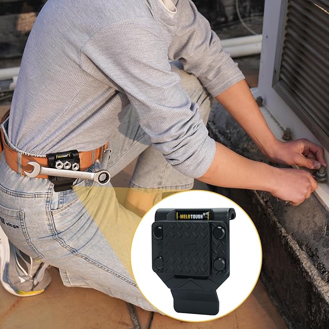 MELOTOUGH Magnetic Tool Holder Strong Magnetic Belt Clip for Screws,Nails,Wrench,Hammer,Pliers,Screwdriver,Trowel,Sockets - Fits Up to 2.7" Belt (Black)