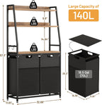 Lulive Double Laundry Hamper with Shelf, Laundry Basket with 3 Tier Storage Shelves & 4 Removable Hooks, Tall Laundry Sorter Clothes Hamper with Pull-Out Bags for Bathroom, Laundry Room