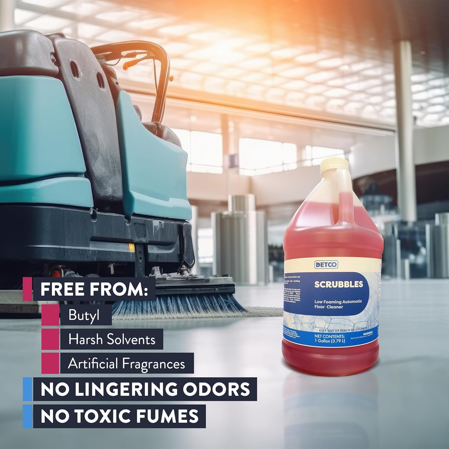 Scrubbles Low Foaming Automatic Floor Cleaner, Industrial Strength Concentrate - Deep Cleaning Solution for Concrete Floors, 2oz Per Gallon of Hot Water, 1 Gallon, Case of 4