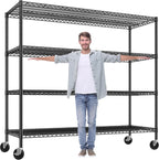 REIBII 60" W Storage Shelves 2878LBS Wire Shelving Unit with Wheels Heavy Duty Metal Shelving Adjustable Metal Shelves for Pantry,Kitchen,Garage,Basement,Business,Warehouse,60”W ×24”D×65.3”H