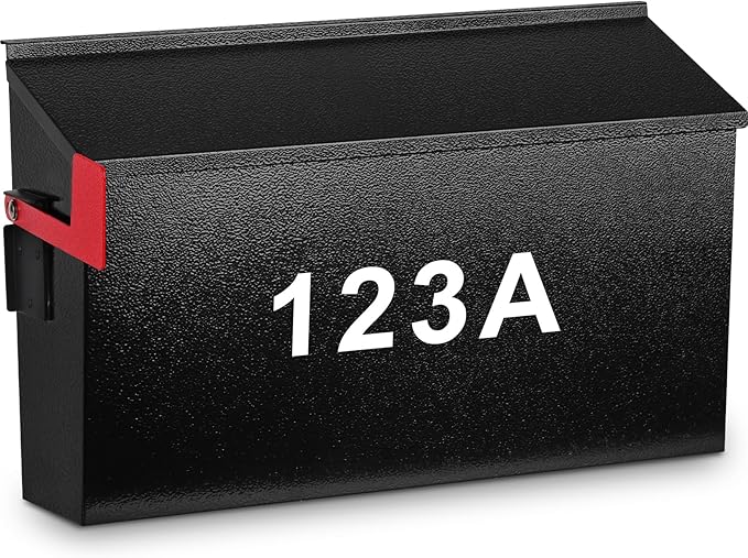 KYODOLED Wall Mount Mailboxes for Outside with Flag and Number Stickers, Galvanized Steel Rust-Proof Metal Post Box, Large Capacity Mail Box for House,15.7"x9.9"x4.9" Black