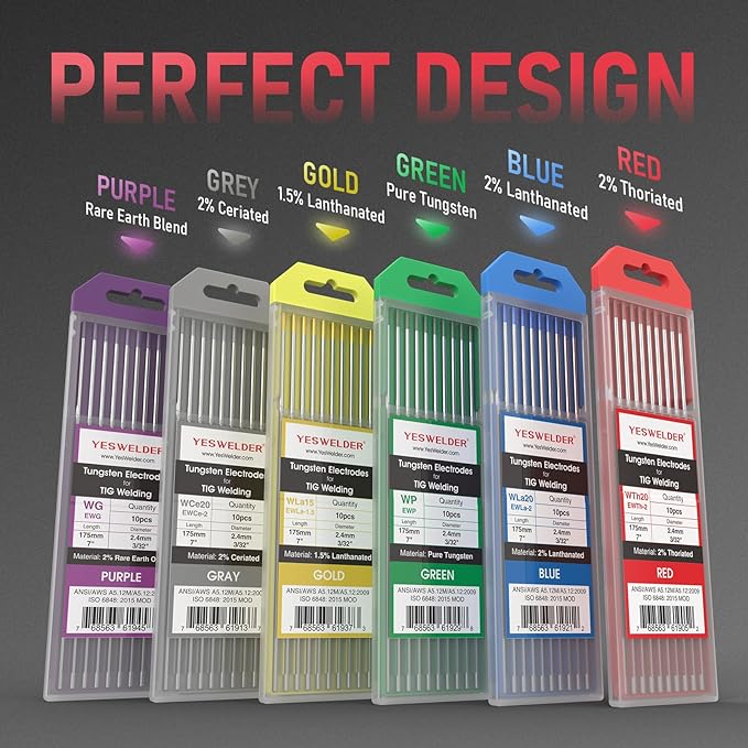 YESWELDER TIG Weld Tungsten Electrode .040"x 7" 10-pk, NonRadioactive Comparable to E3 Purple