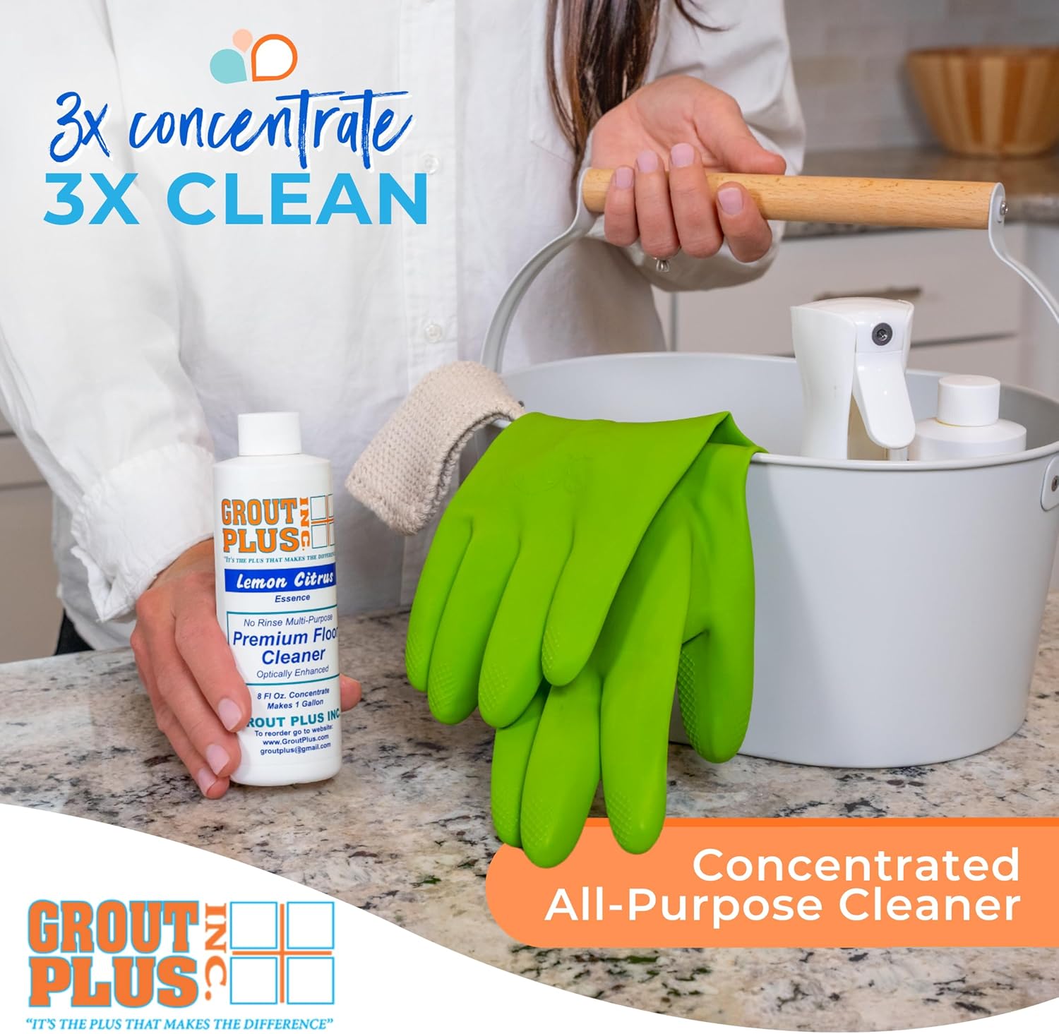 Premium Floor Cleaner, All Purpose Multi Surface Cleaner & Optically Enhanced Brightener, Neutral pH, 3X Strength, No Rinse - Lemon Citrus, 8 Oz for 1 Gal