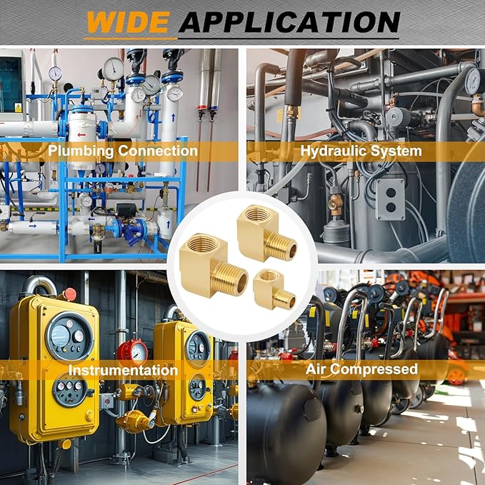 KOOTANS 4pcs 3/8 NPT 90 Degree Barstock Street Elbow Brass Fittings, 3/8" NPT Male to 3/8" NPT Female Thread Elbow Forged Brass Pipe Fitting