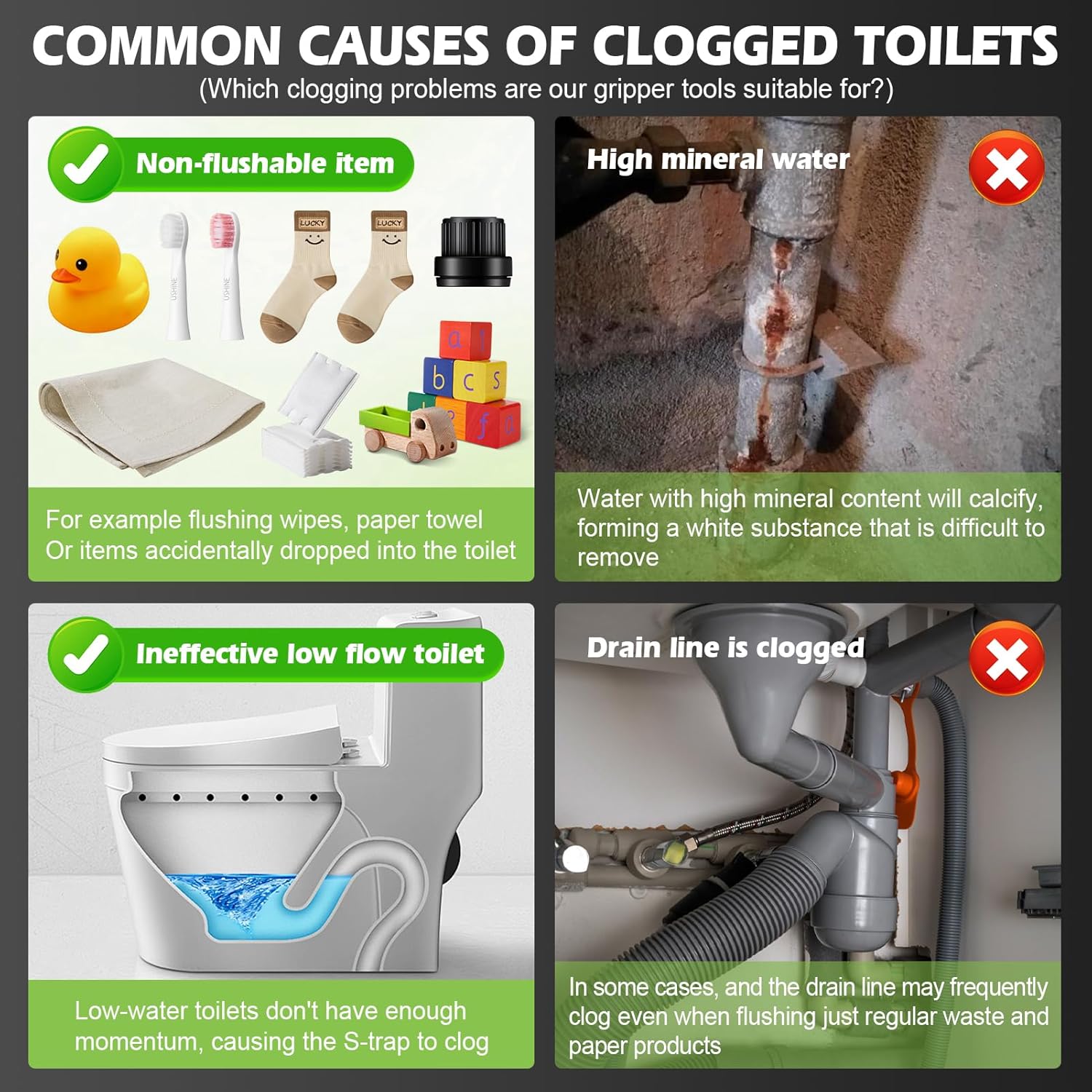 Drain Augers 68inch Toilet Snake Drain Clog Remover Toilet Auger Snake with 4 Claw Grabber Fits Pipes 1.6 Inches or Larger Flexible Clog Removal Tool for Toilets