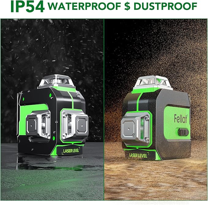 Laser Level, 3x360° Self Leveling Green Cross Line Laser for Construction and Picture Hanging with Rechargeable battery, Remote Controller, Magnetic Rotating Stand