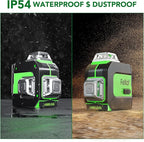 Laser Level, 3x360° Self Leveling Green Cross Line Laser for Construction and Picture Hanging with Rechargeable battery, Remote Controller, Magnetic Rotating Stand