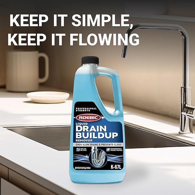 Roebic K-67 Liquid Drain Cleaner, Pipe Buildup Remover with Bacteria Enzymes for Household Drains and Sink Traps, Safe for Kitchen and Bathroom Sink, 32 fl oz